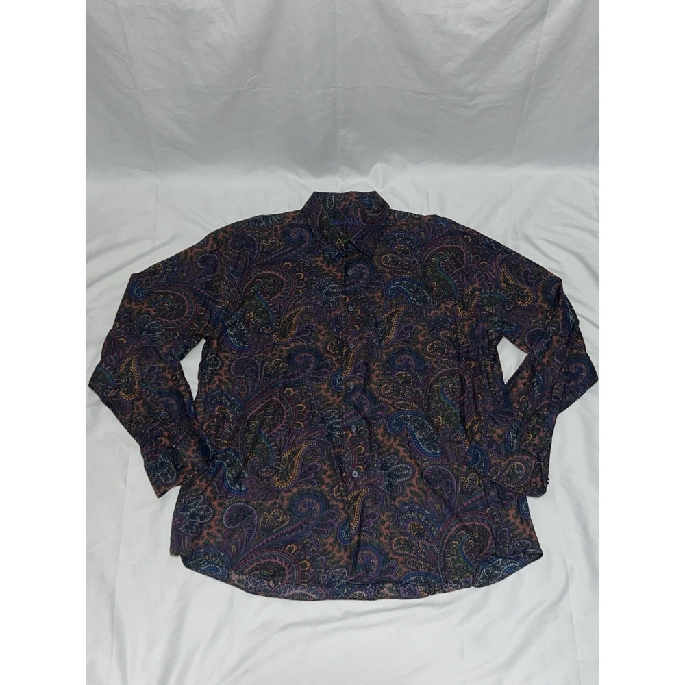 Alan Flusser Mens 2XL Multicolor AOP Paisley Psychedelic Button Down Long Sleeve